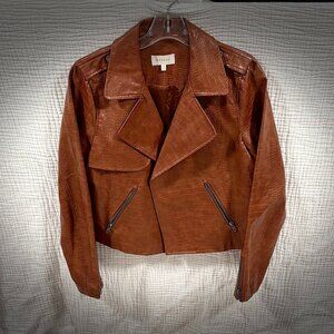 Skies Are Blue Brown Alligator Print Biker Jacket - Size Medium - Like New